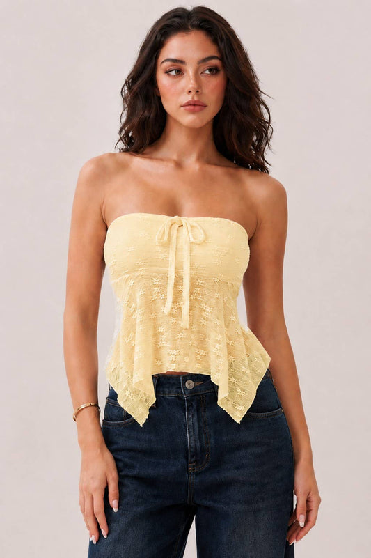 STRAPLESS TUBE FLY-AWAY LACE TOP