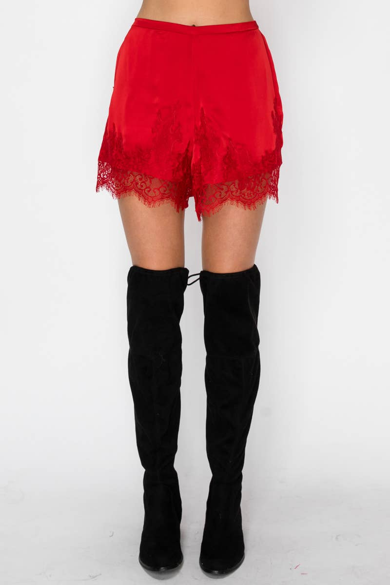 LACE TRIM SATIN SHORTS