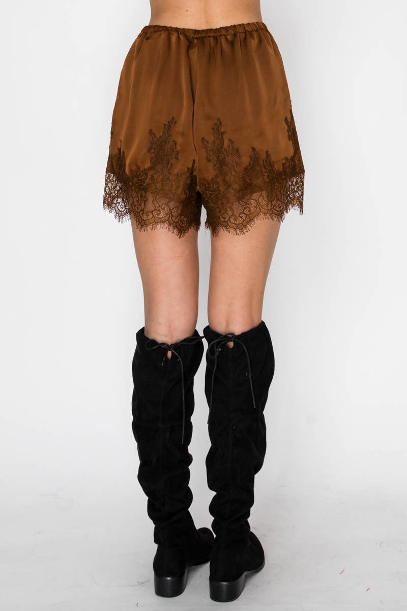 LACE TRIM SATIN SHORTS