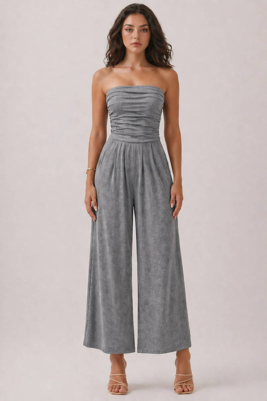 TUBE TOP W/SHIRRING PALAZZO ROMPER