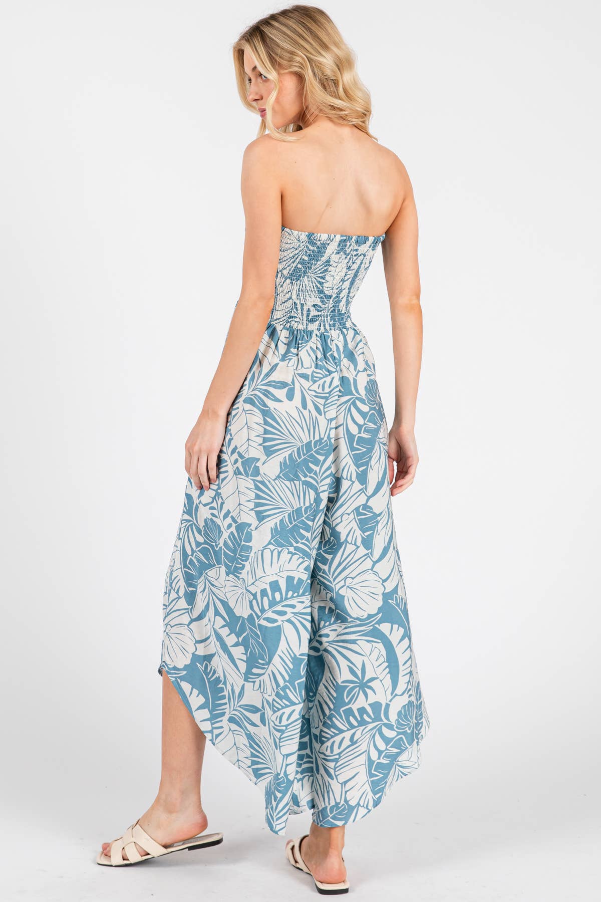 Print Smocked Detail Jumpsuit