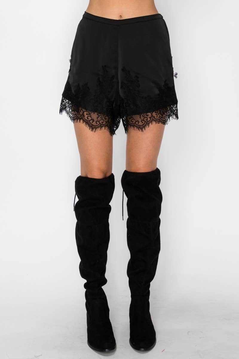LACE TRIM SATIN SHORTS