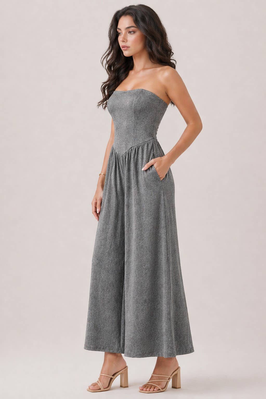 V SHAPE DROP WAIST TUBE JUMPSUIT