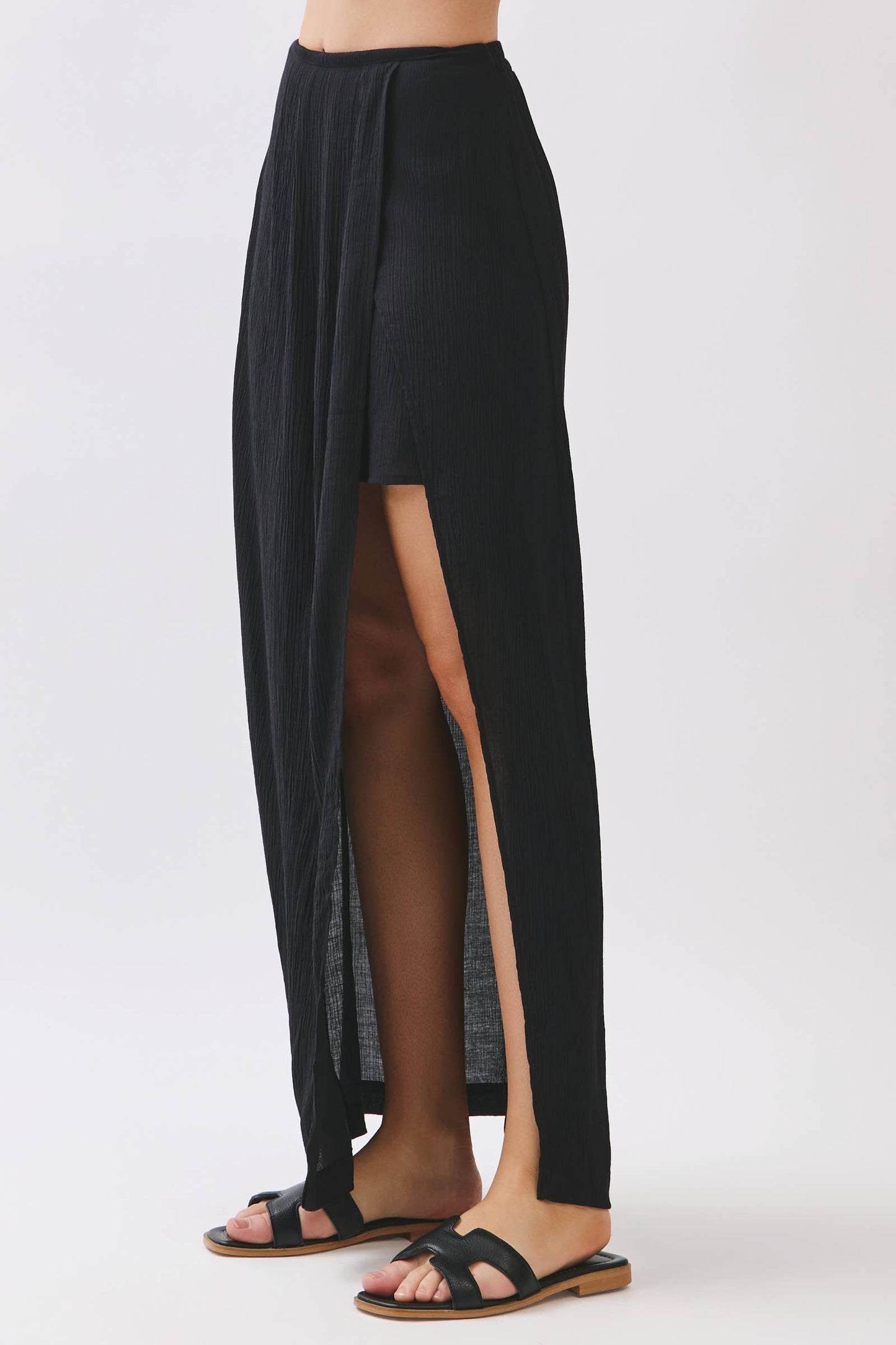 FAUX WRAP PLEATS MAXI SKIRT - VJS800016