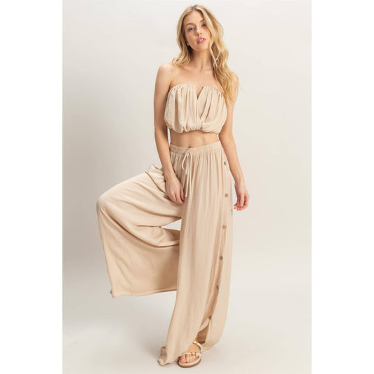 Ruched Top And High Waist Pants Set