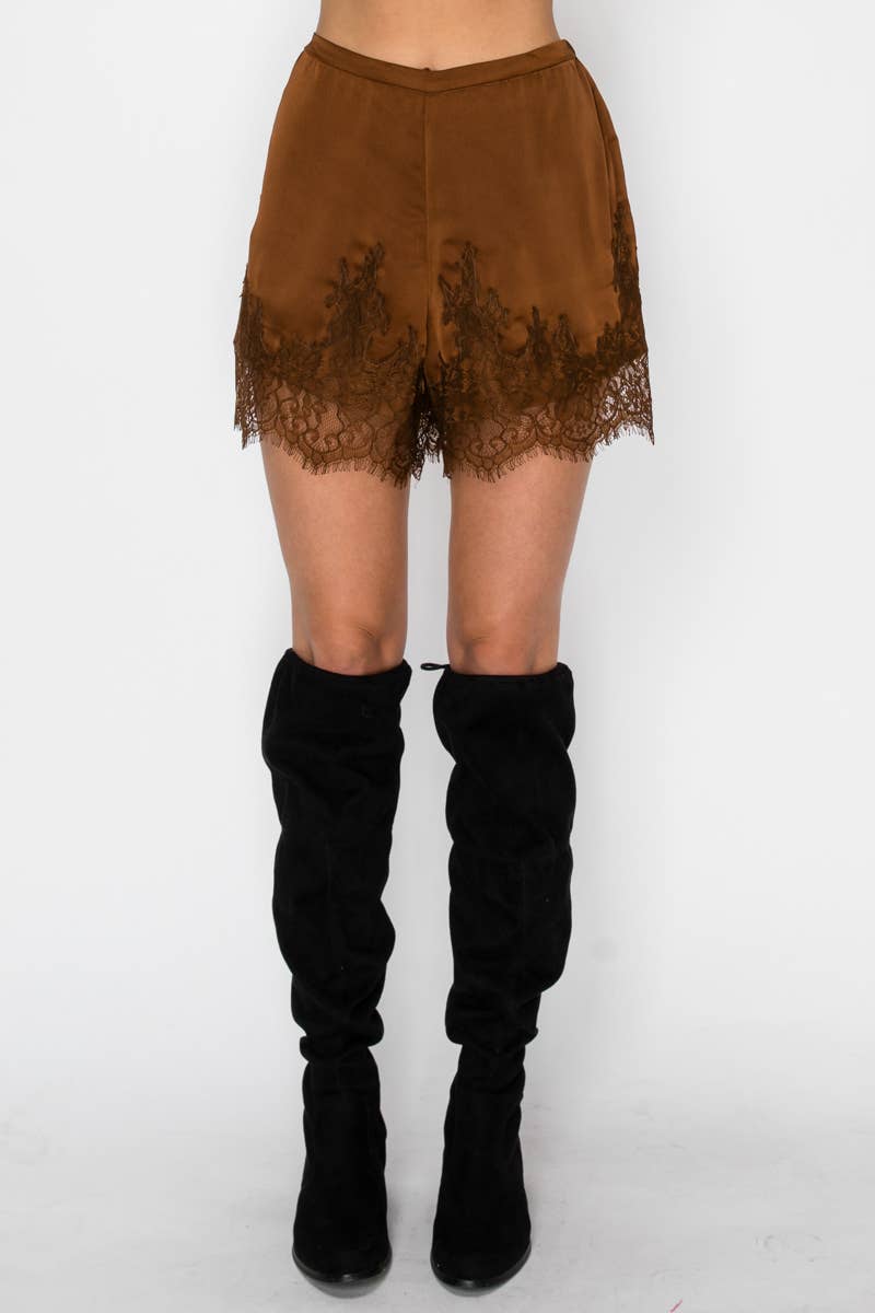 LACE TRIM SATIN SHORTS