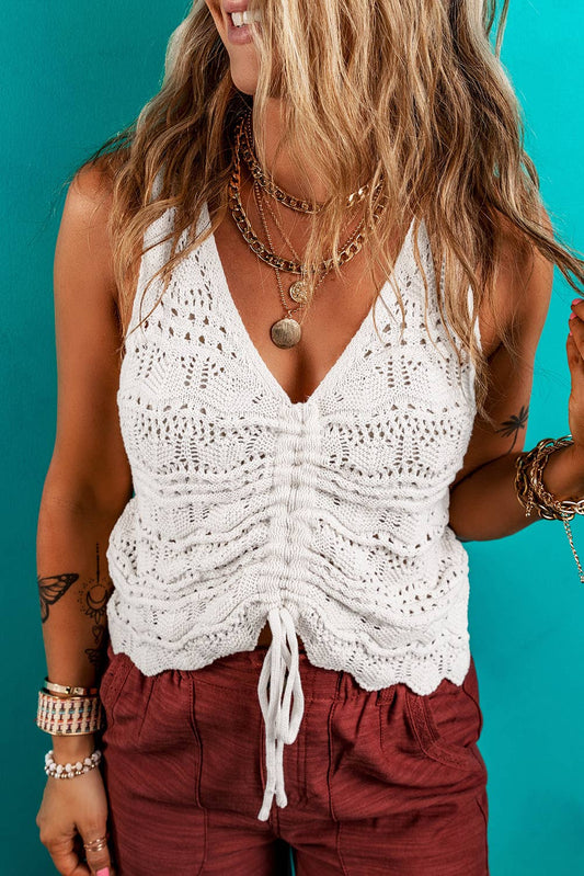 Trendy Hollowed Knit V Neck Drawstring Sweater Vest