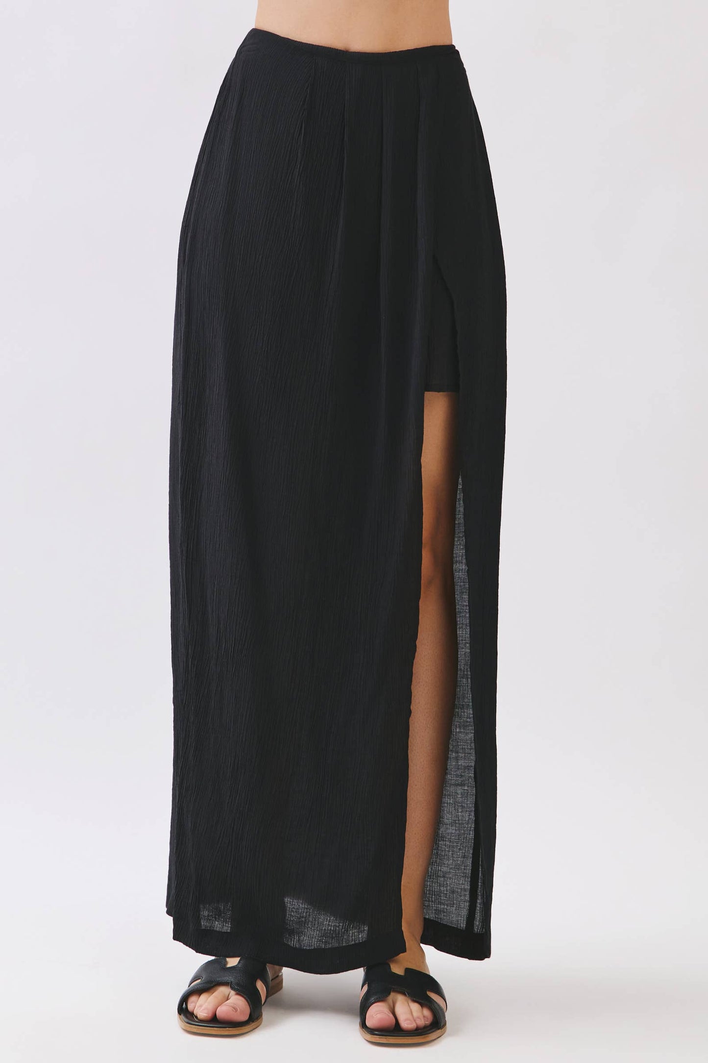FAUX WRAP PLEATS MAXI SKIRT - VJS800016