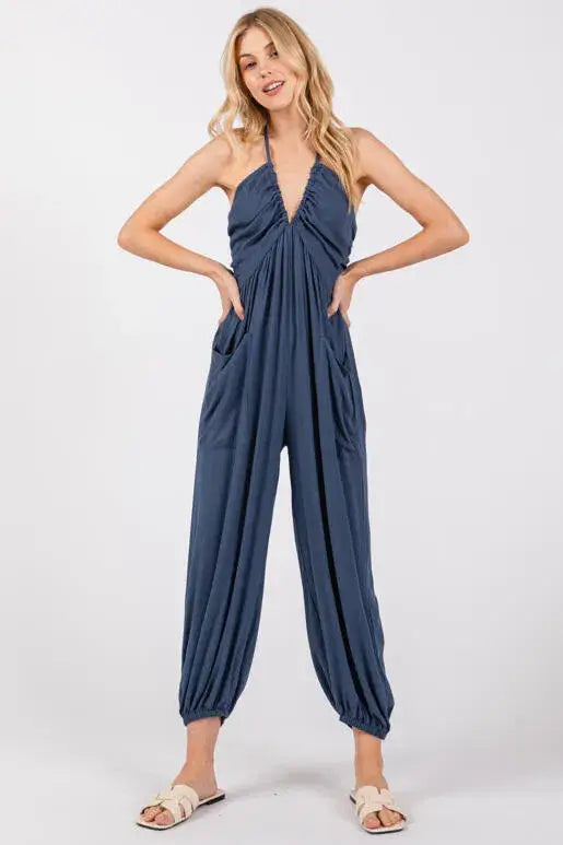 Woven Solid Jogger Jumpsuit
