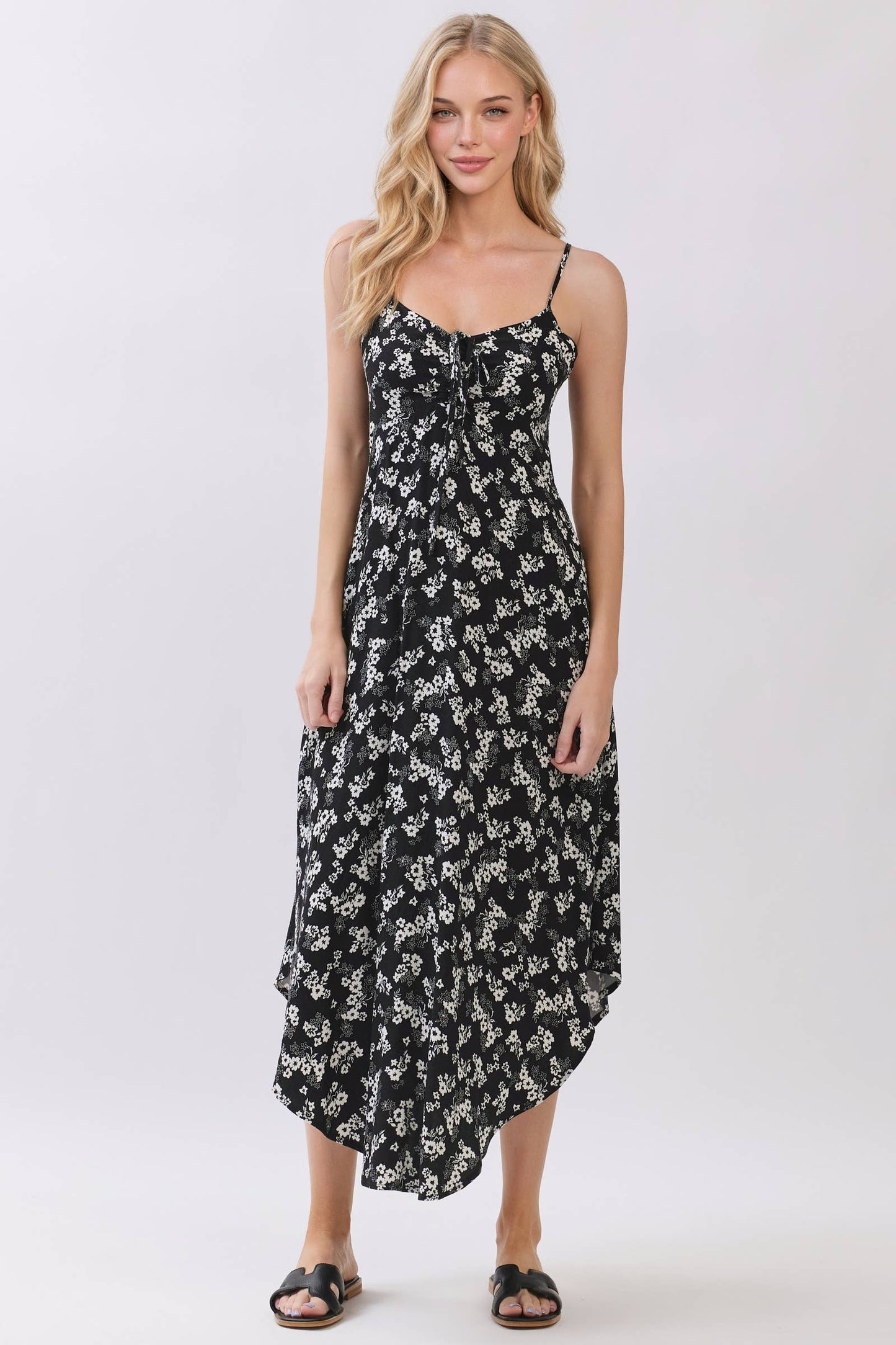 FLORAL PRINT CHEST RUCHED MIDI DRESS