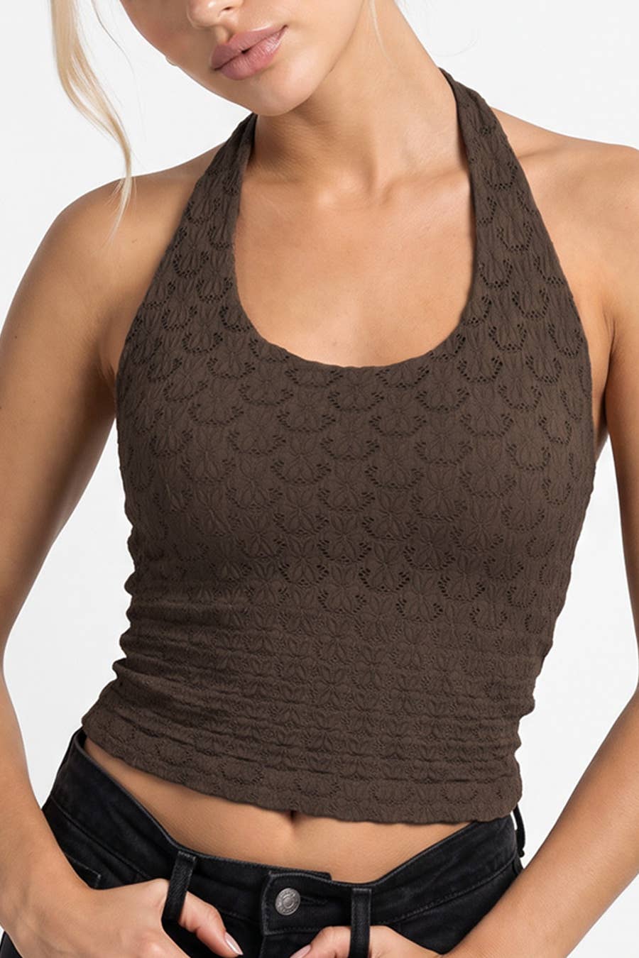 Floral Lace Halter Crop Top