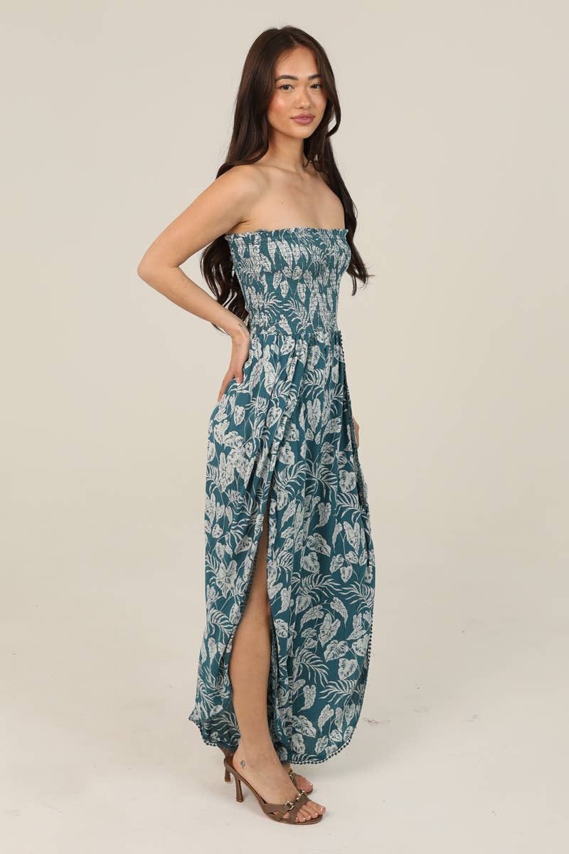 SMOCKED TUBE WRAP PANT JUMPSUIT