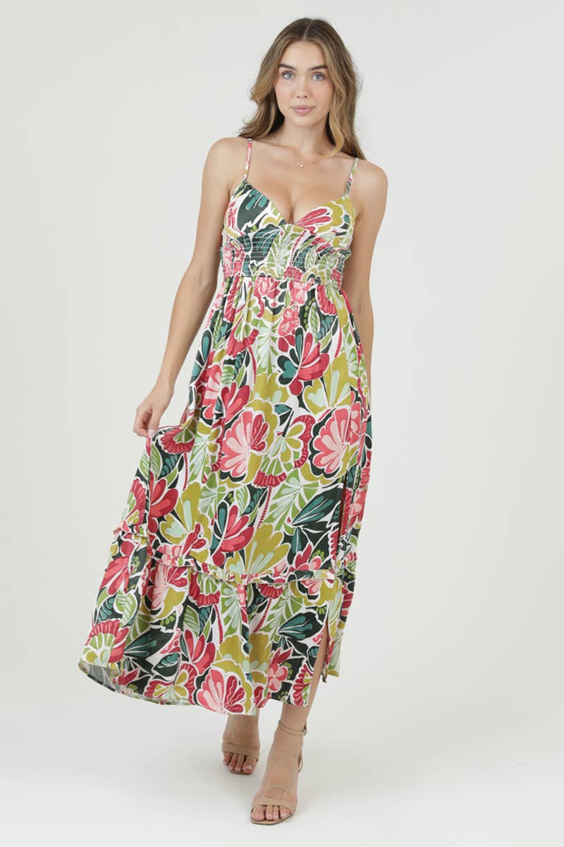 SWEETHEART NECKLINE LACE UP BACK DETAIL PRINTED DRESS