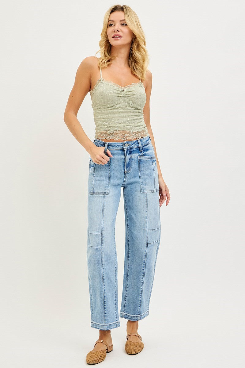 SLOUCHY ANKLE BOYFRIEND JEANS WITH PATCH POCKETS