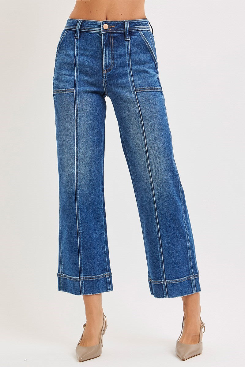 HIGH RISE CROP STRAIGHT FRONT SEAM DETAILED JEANS