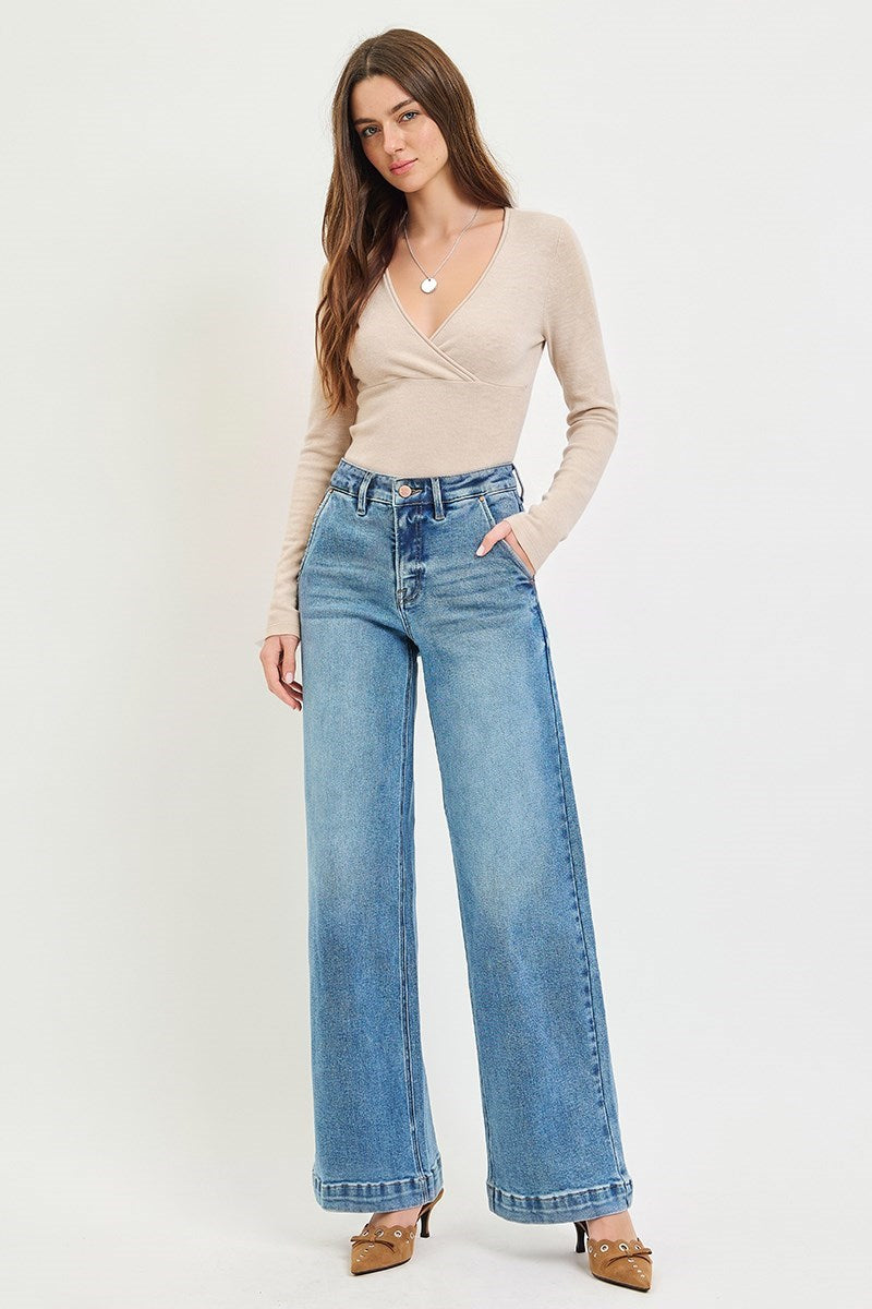 TUMMY CONTROL HIGH RISE WIDE LEG JEANS