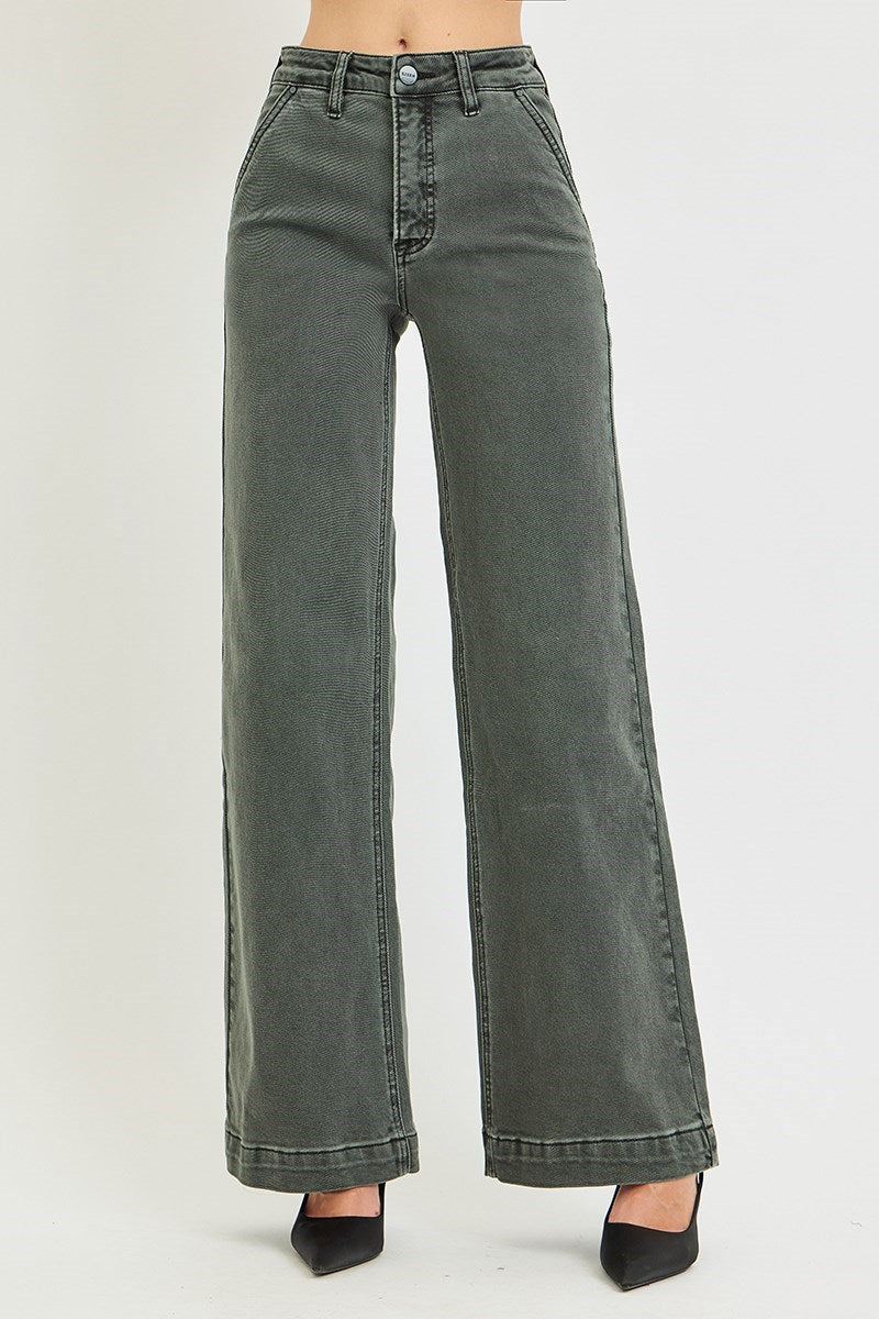 HIGH RISE WIDE LEG SLANT POCKET PANTS