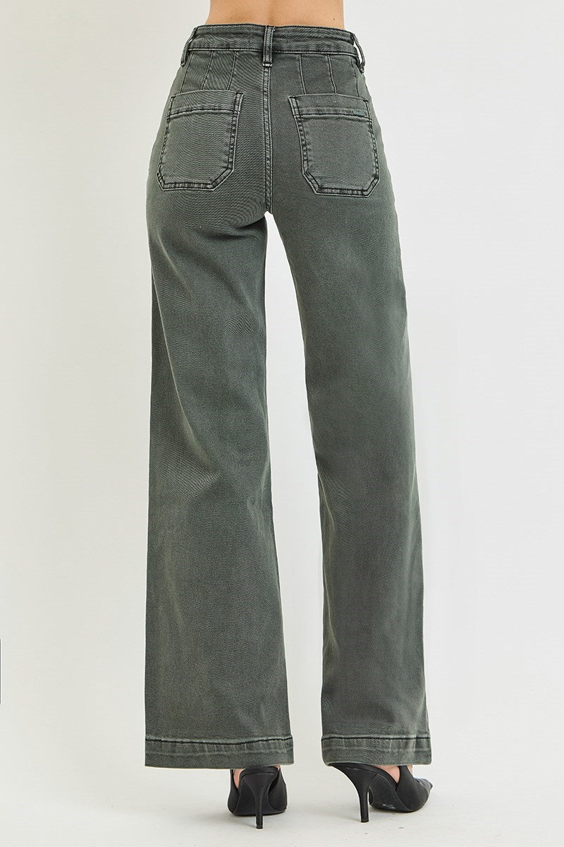 HIGH RISE WIDE LEG SLANT POCKET PANTS