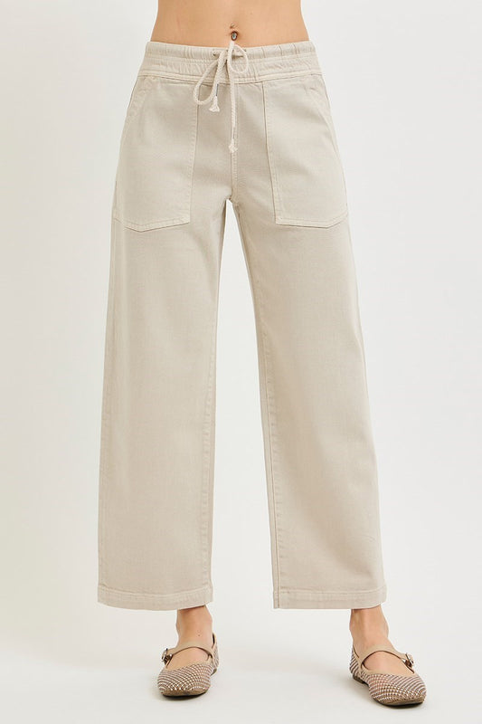 ELASTIC BAND SLOUCHY CROP BAGGY PATCH POCKETS JEANS