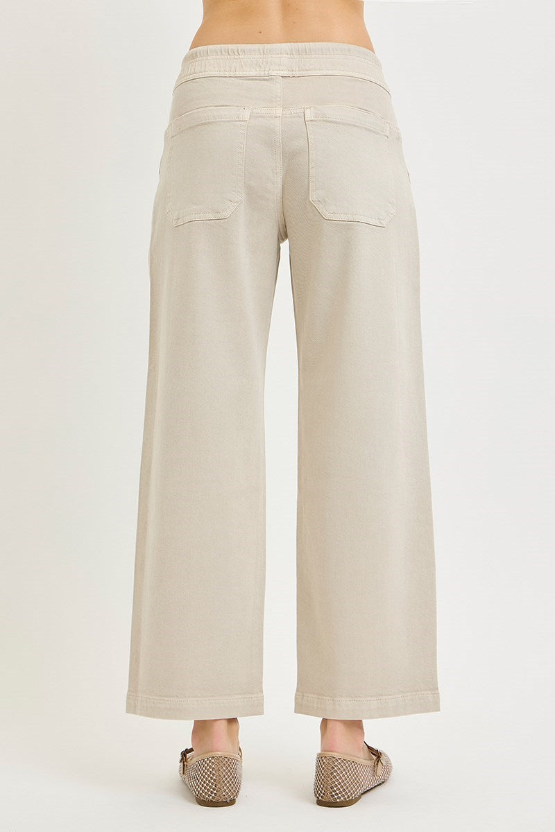 ELASTIC BAND SLOUCHY CROP BAGGY PATCH POCKETS JEANS