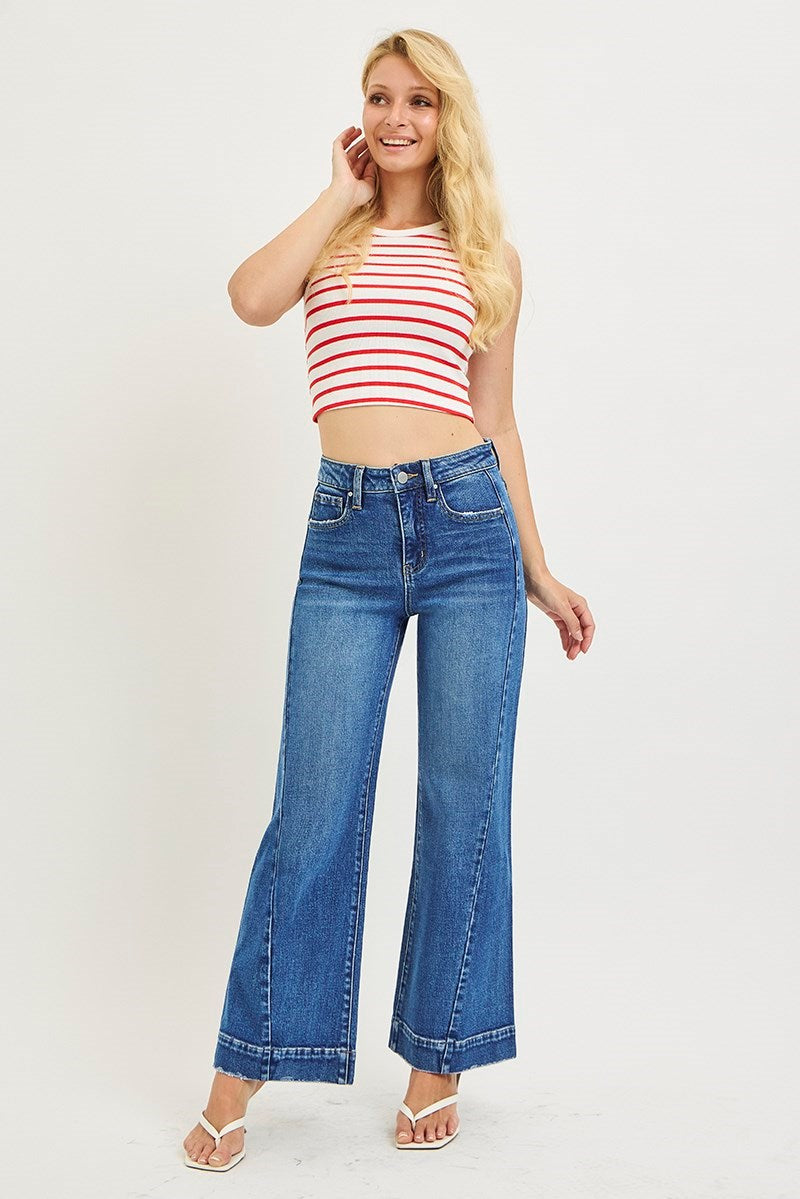 TUMMY CONTORL HIGH RISE ANKLE WIDE JEANS