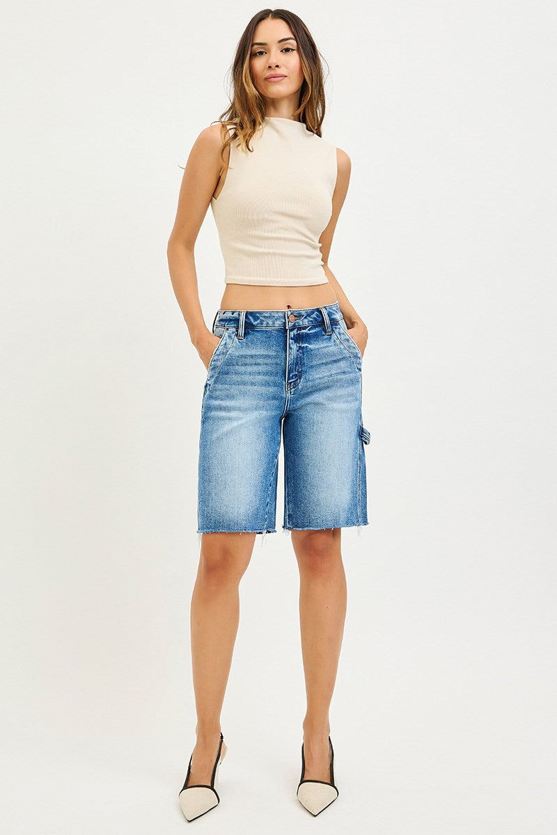 HIGH RISE BERMUDA WITH SIDE TAB DETAIL