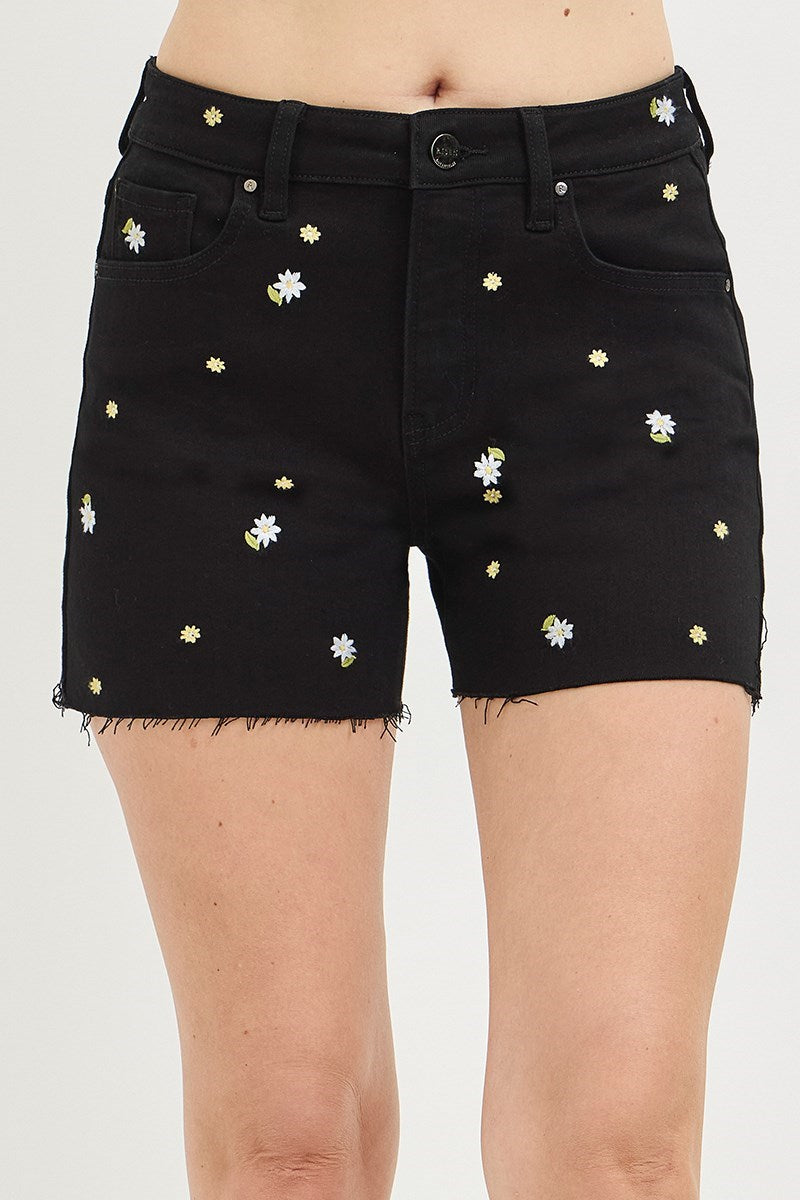 HIGH RISE SHORTS WITH EMBROIDERED DETAILS