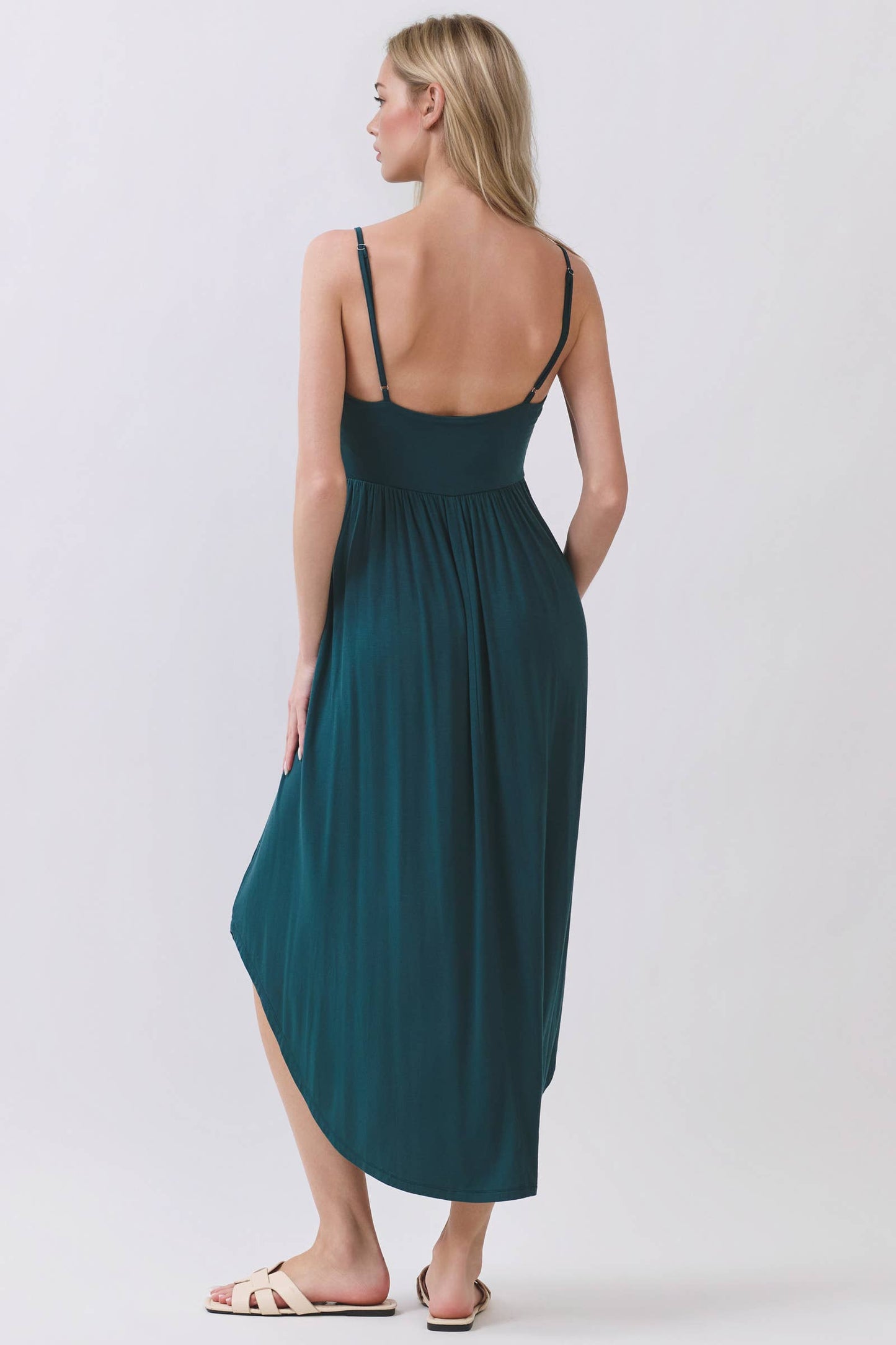 SOLID RAYON MODAL V-NECK CAMI DRESS
