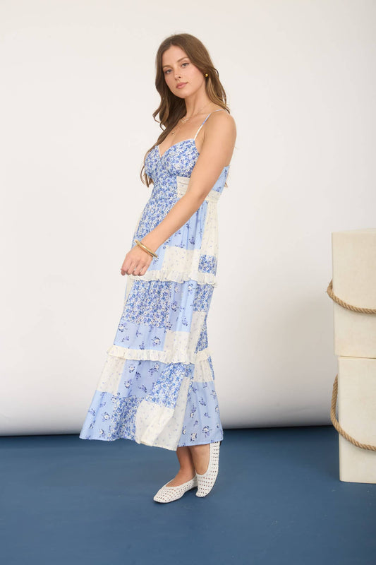 MULTI-CHECKERED PATTERN SPAGHETTI STRAP MIDI DRESS