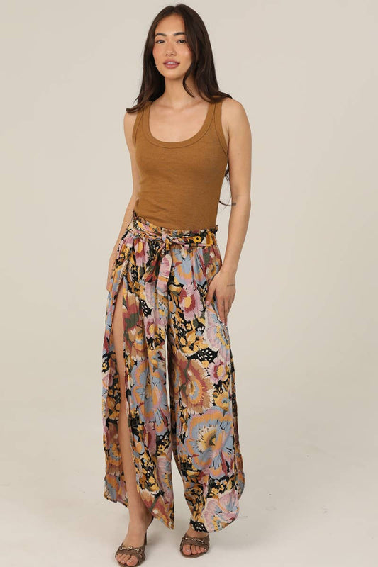 FLORAL PRINT WRAP PANTS