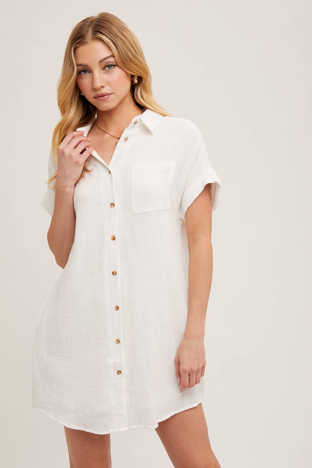 BUTTON UP SHIRT DRESS WITH POCKET