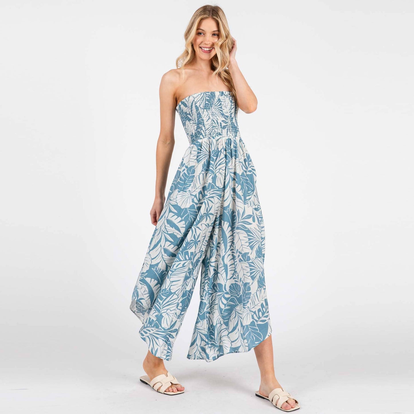Print Smocked Detail Jumpsuit