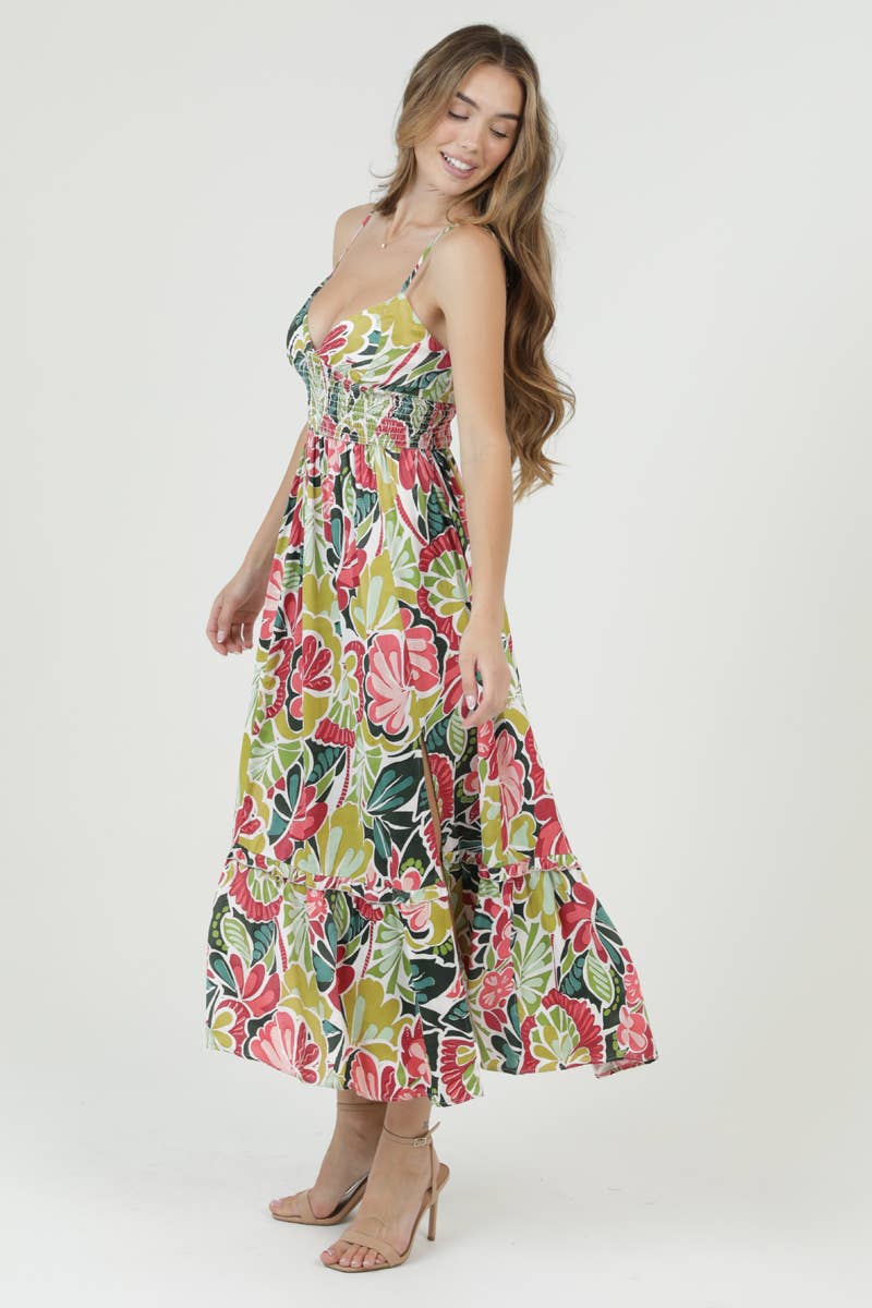 SWEETHEART NECKLINE LACE UP BACK DETAIL PRINTED DRESS