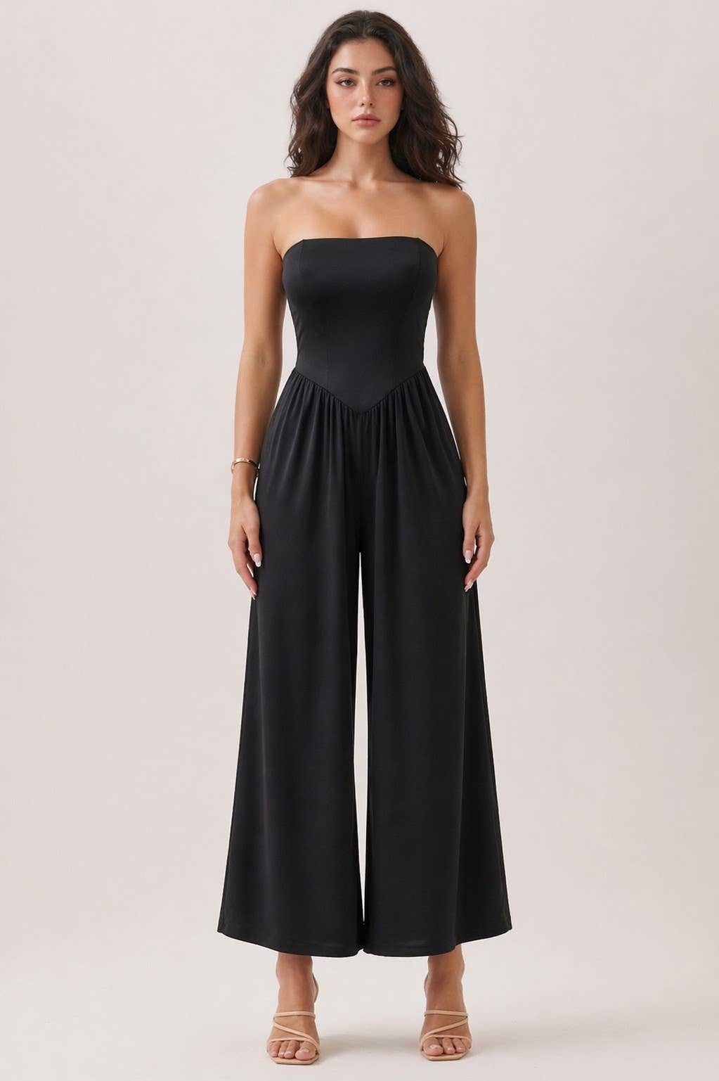 V SHAPE DROP WAIST TUBE JUMPSUIT