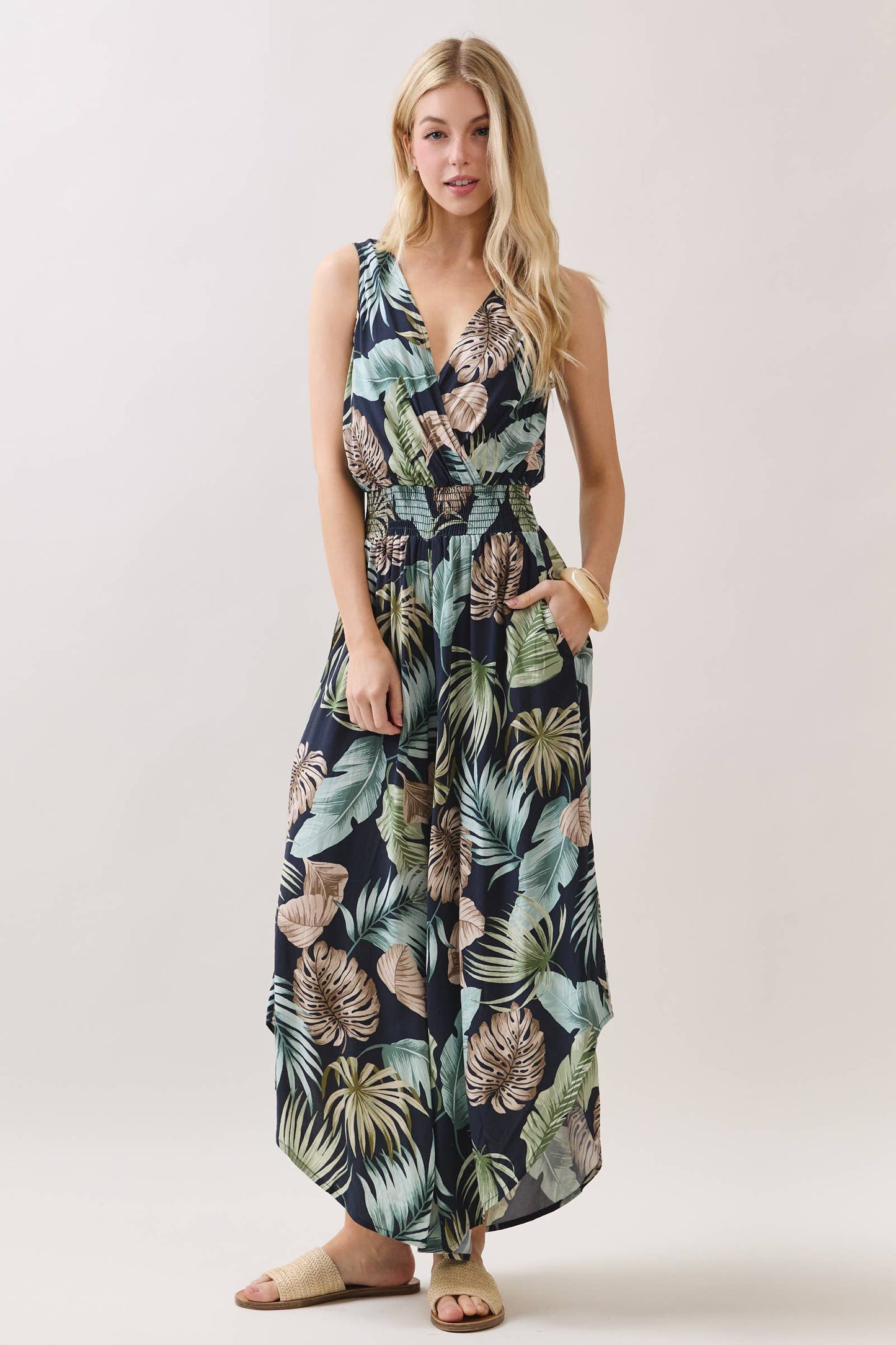 V-Neck Surplice Sleeveless Jumpsuit