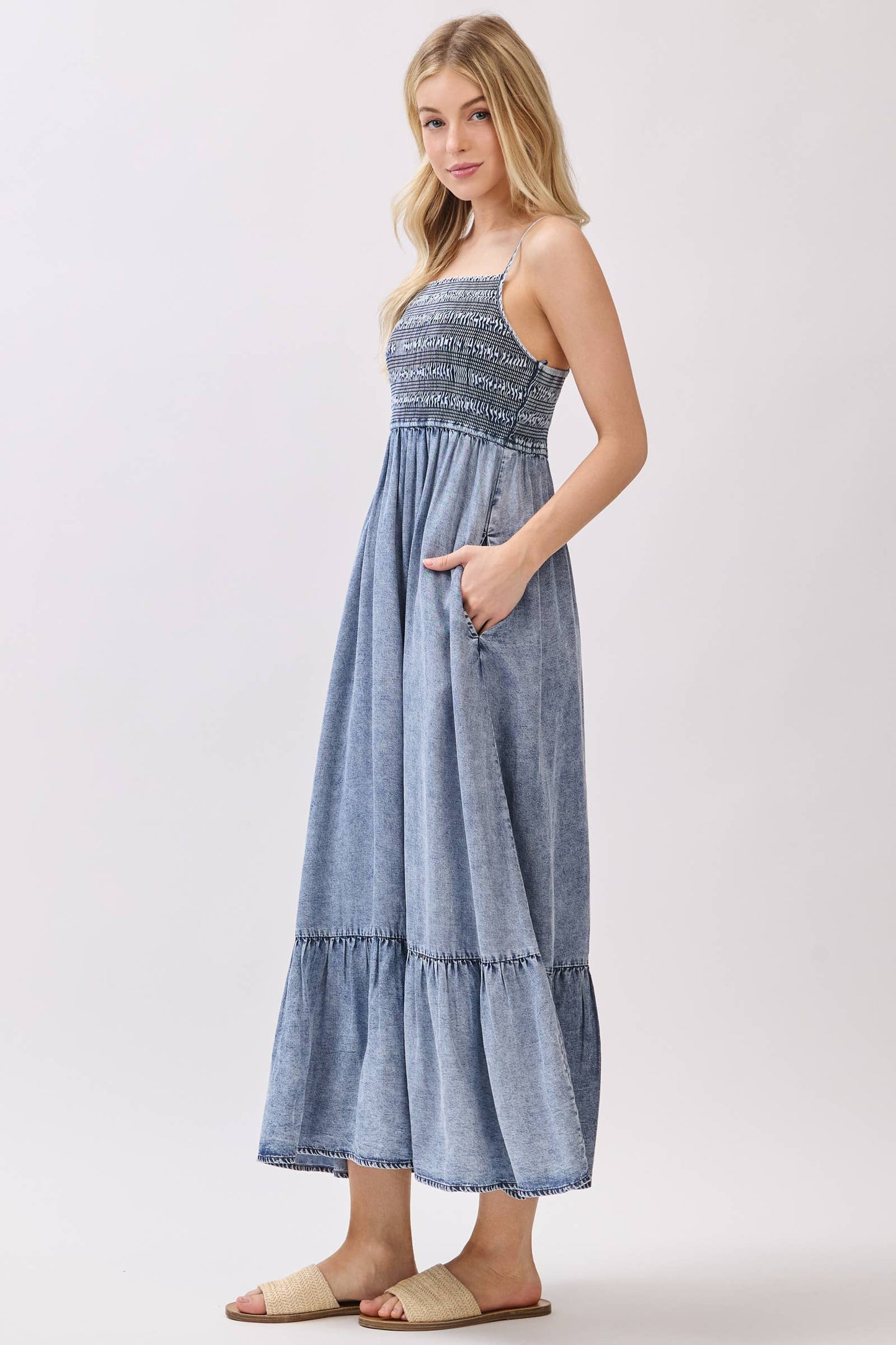 Tencel Smocked Top Tiered Midi Dress