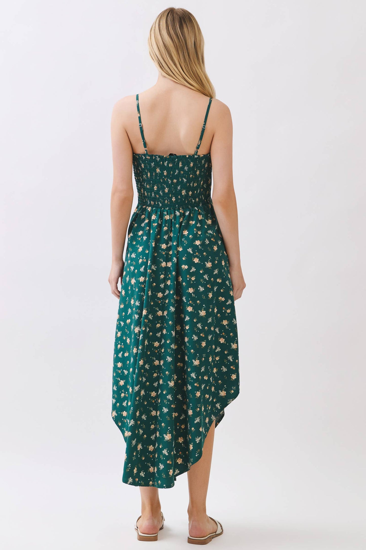 CHEST RUCHED ROUND HEMMING MIDI DRESS