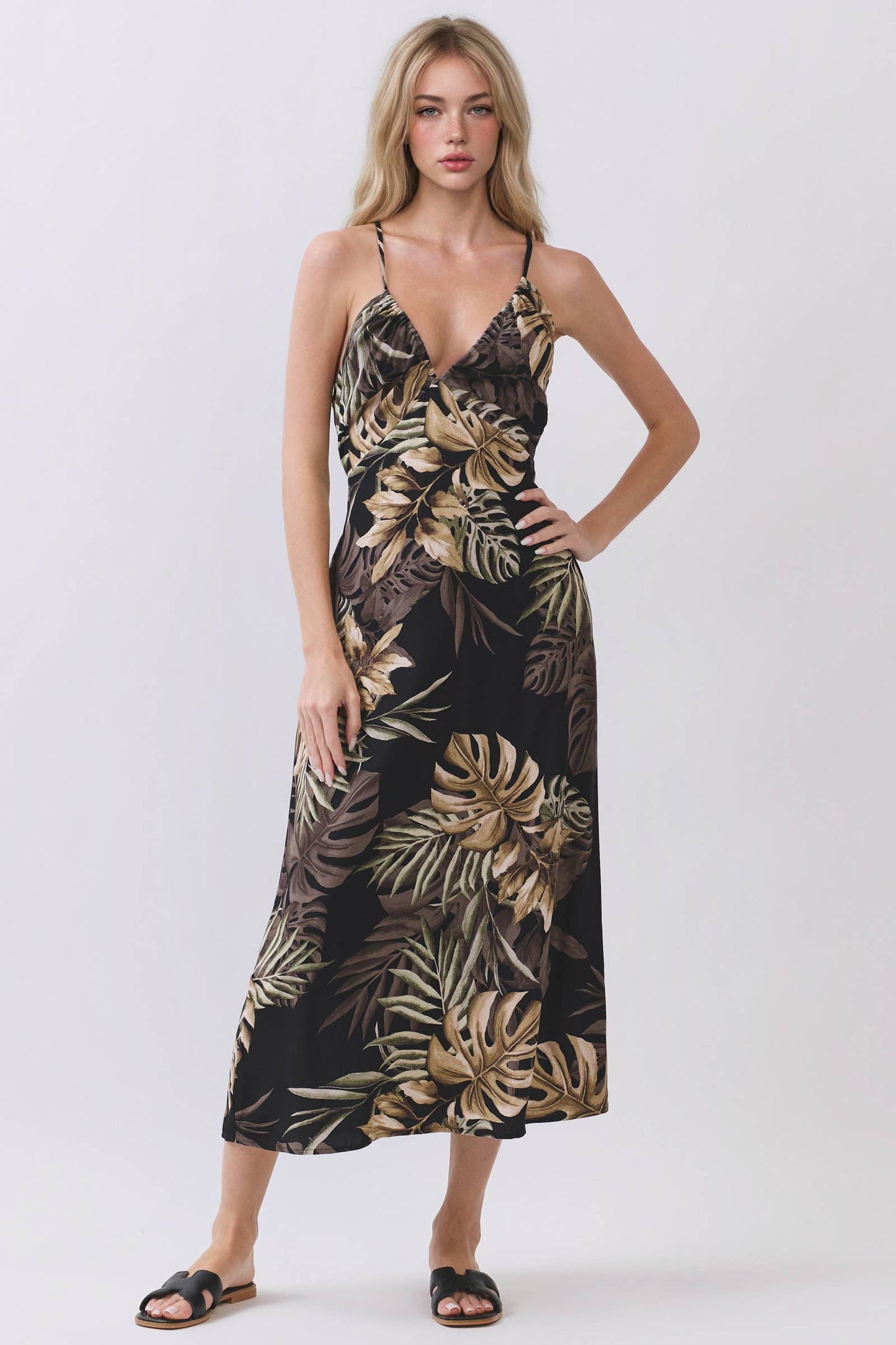 TROPICAL PRINT CAMI MIDI DRESS