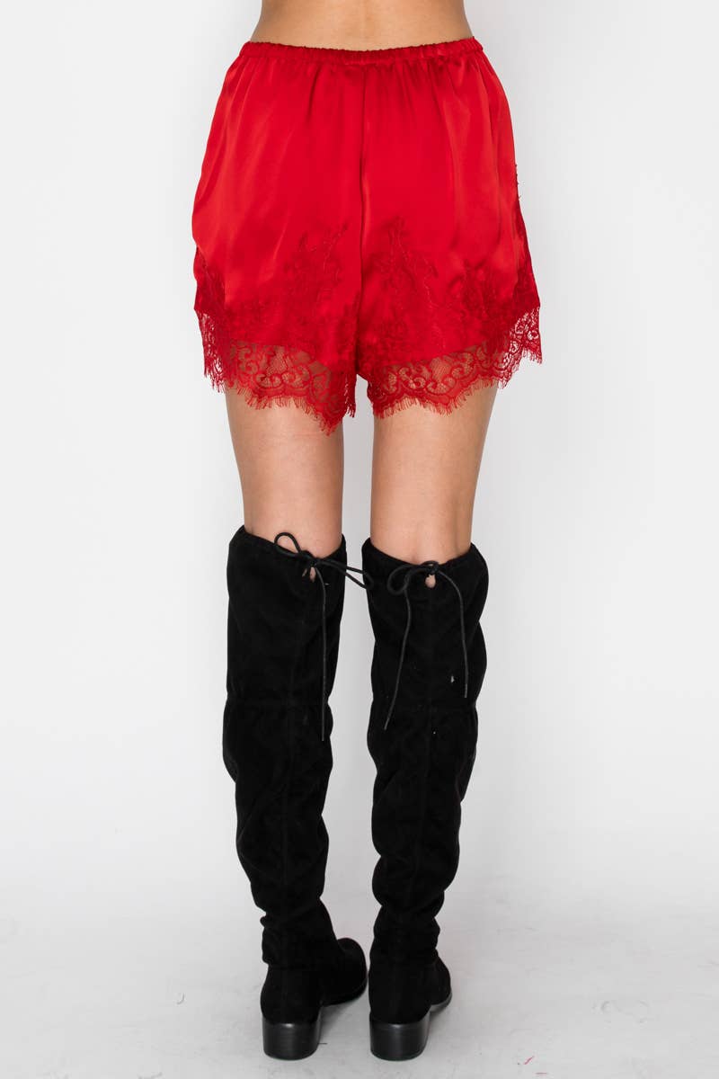 LACE TRIM SATIN SHORTS