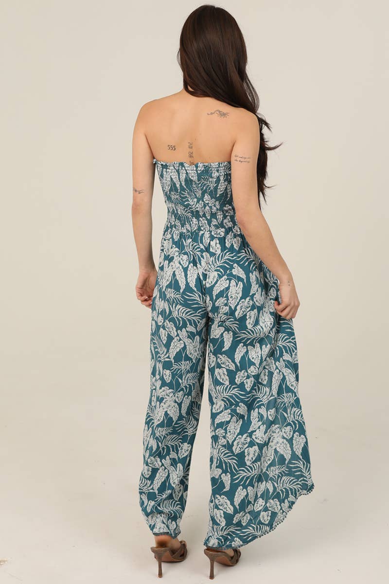 SMOCKED TUBE WRAP PANT JUMPSUIT