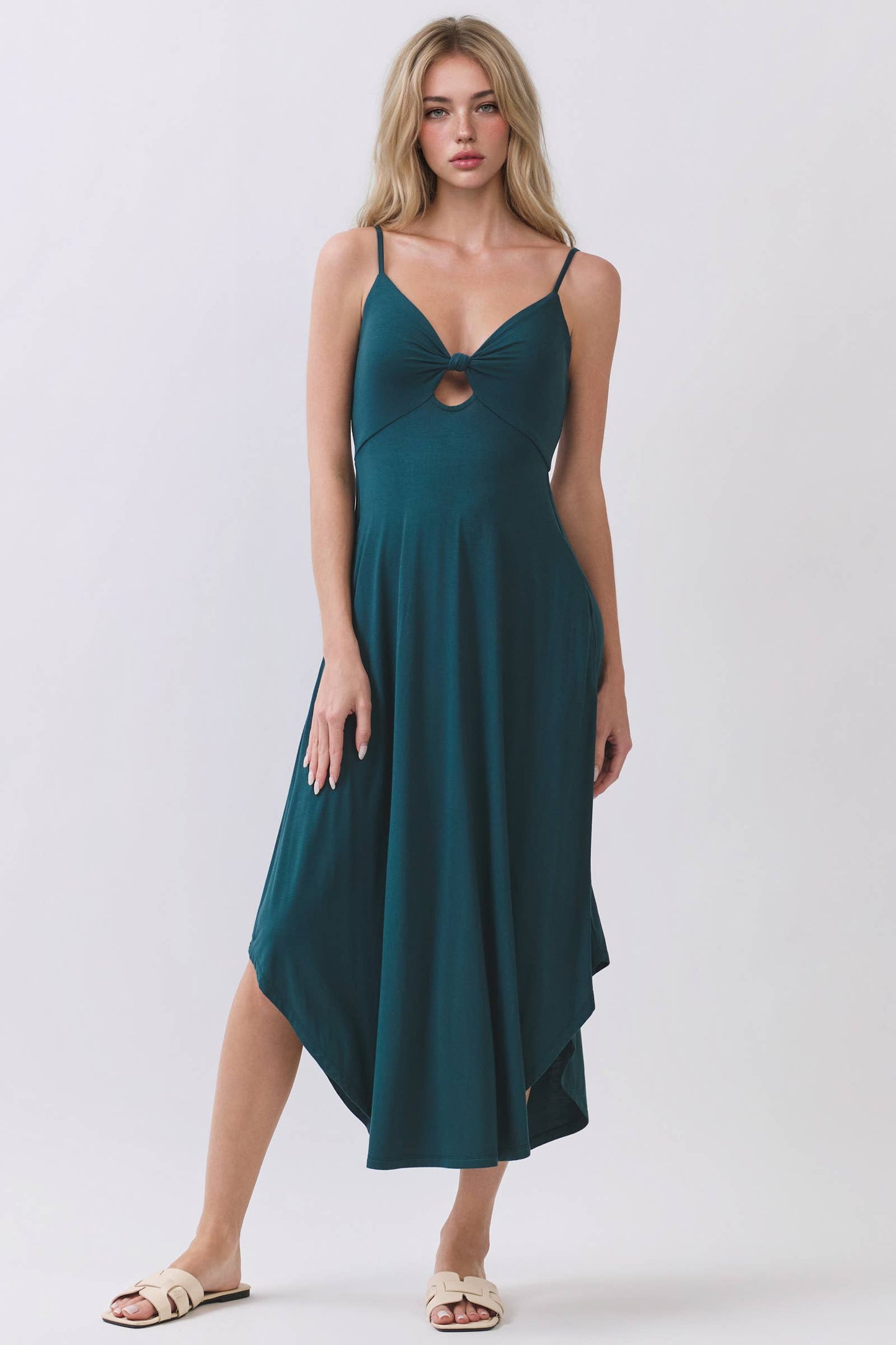 SOLID RAYON MODAL V-NECK CAMI DRESS