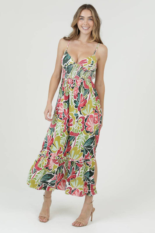SWEETHEART NECKLINE LACE UP BACK DETAIL PRINTED DRESS