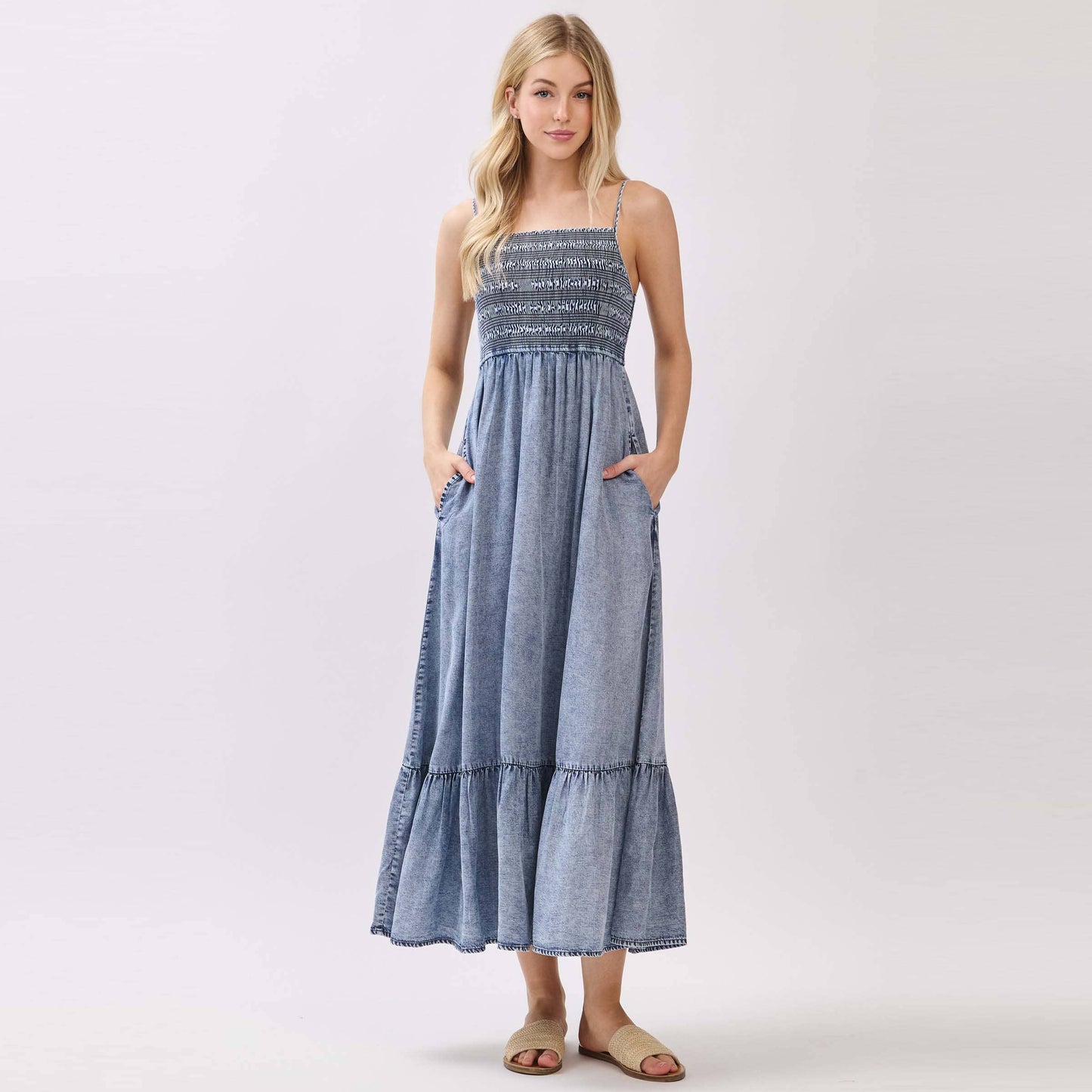 Tencel Smocked Top Tiered Midi Dress