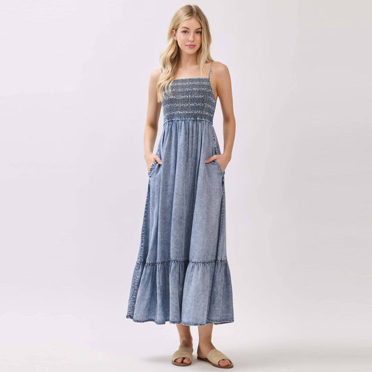 Tencel Smocked Top Tiered Midi Dress