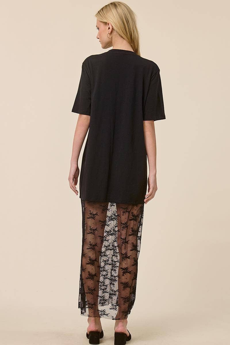 Western Vintage Cowboy Graphic Floral Lace Tshirt Dress