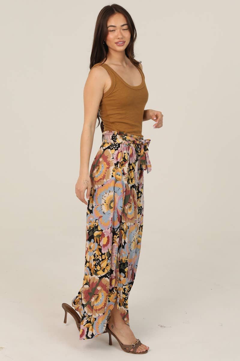 FLORAL PRINT WRAP PANTS