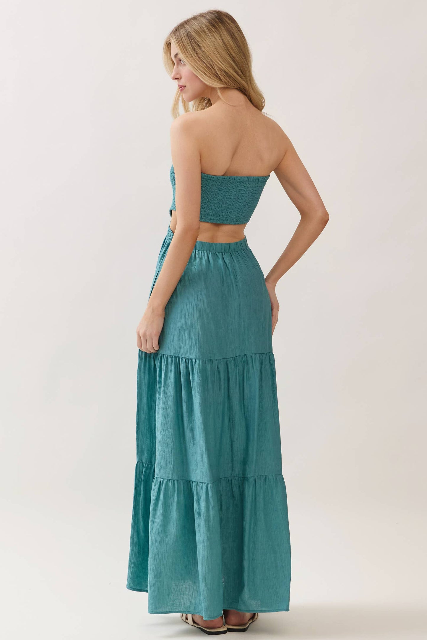 SMOCKED TUBE TOP WAIST ELASTIC TIERED MAXI DRESS