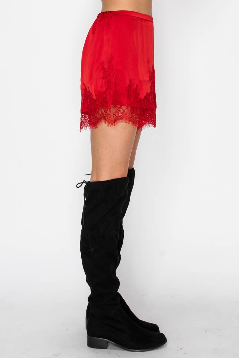 LACE TRIM SATIN SHORTS