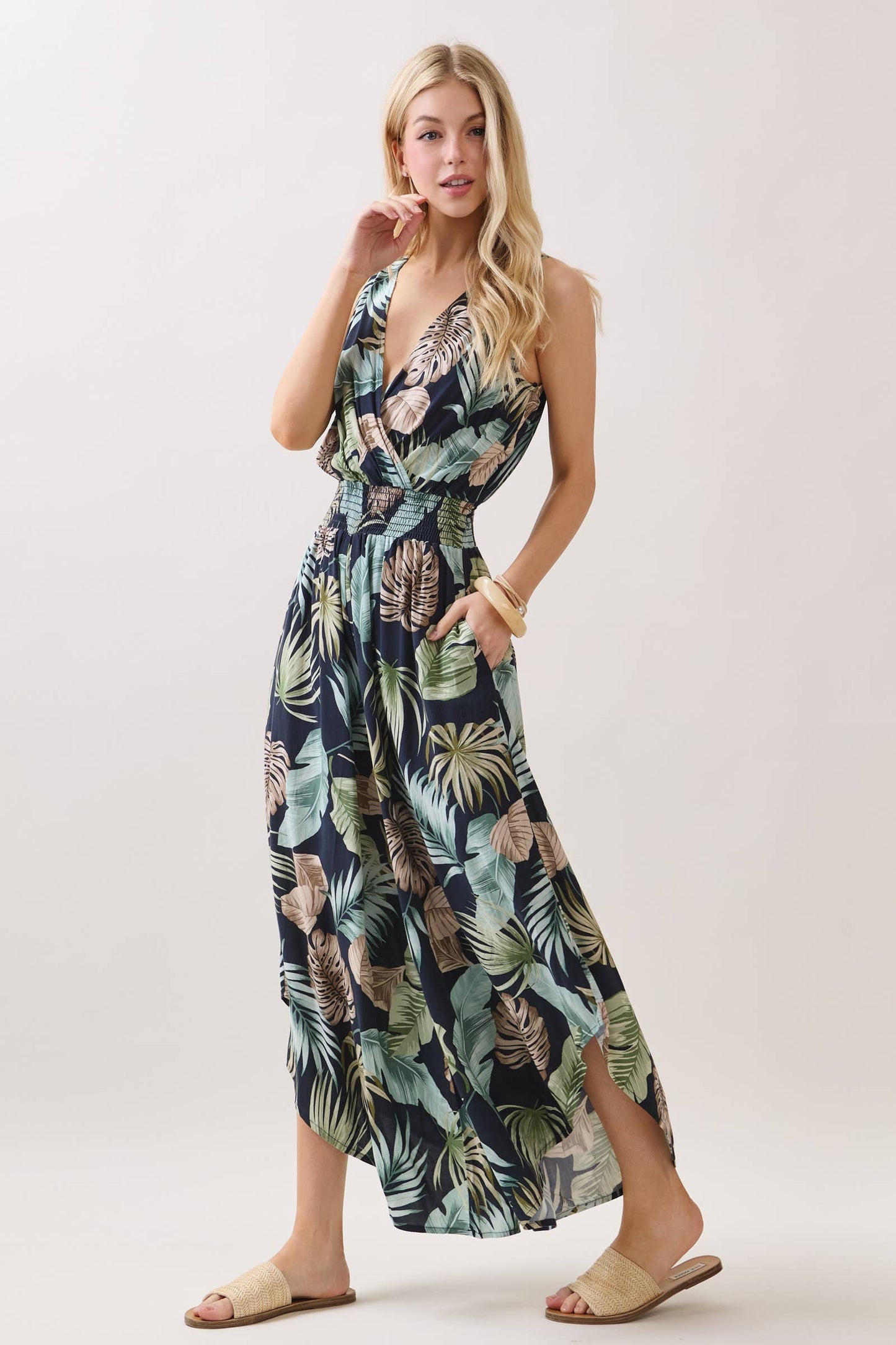 V-Neck Surplice Sleeveless Jumpsuit