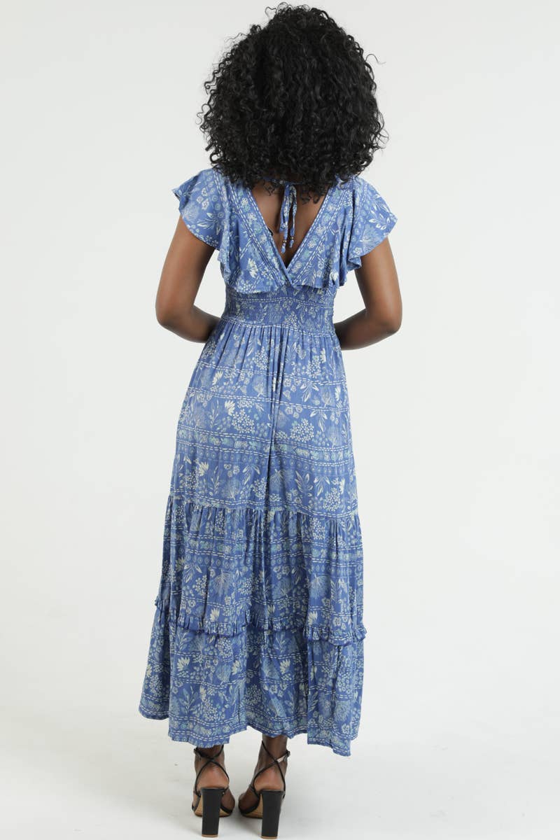 FLORAL RUFFFLE SLEEVE DRESS